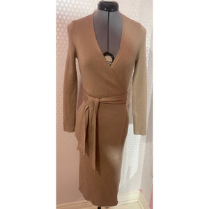 Women's Lost Ink Beige Ribbed Knit Wrap Dress Size US Small UK10
